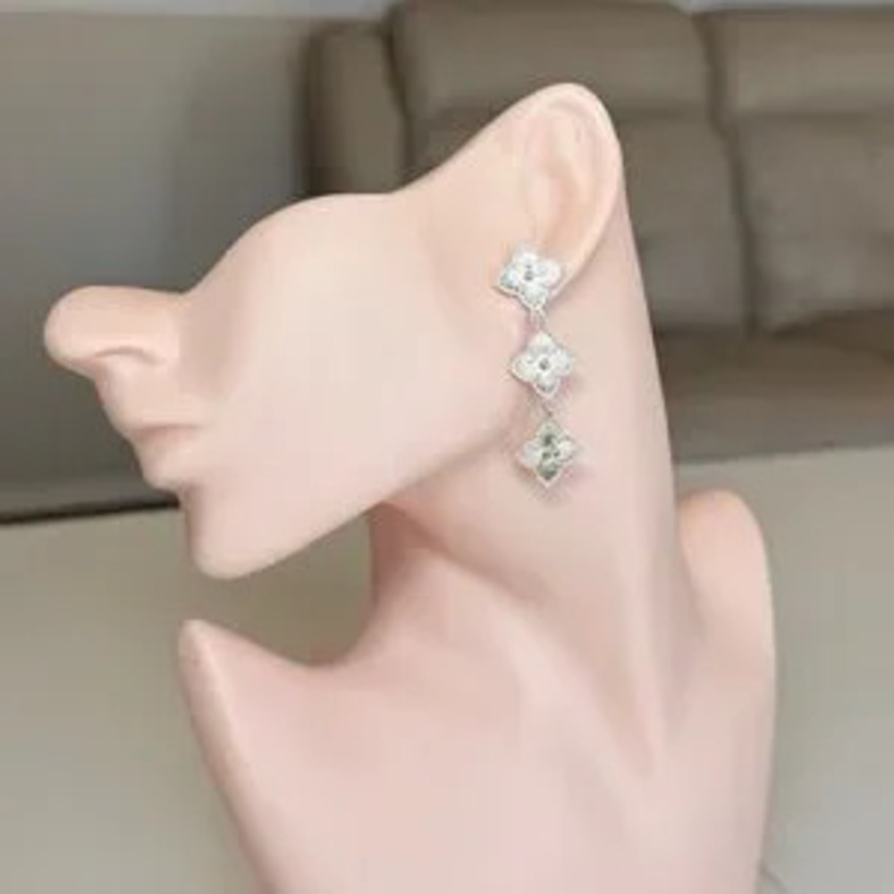 Elegant Silver-Tone Dangle Earrings with Crystal Accents - White